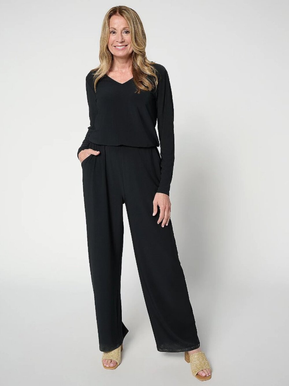 Women with Control REG La Roma Jersey V-Neck Jumpsuit, Sz 1X a702373